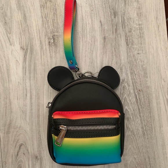 USED-Disney Parks Mickey Mouse Pride Rainbow Loungefly Mini Wristlet Belt Bag - Picture 3 of 7